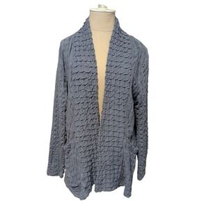 Komil Open Front Cardigan Textured Waffle Weave Boho Lagenlook Coastal Grandma